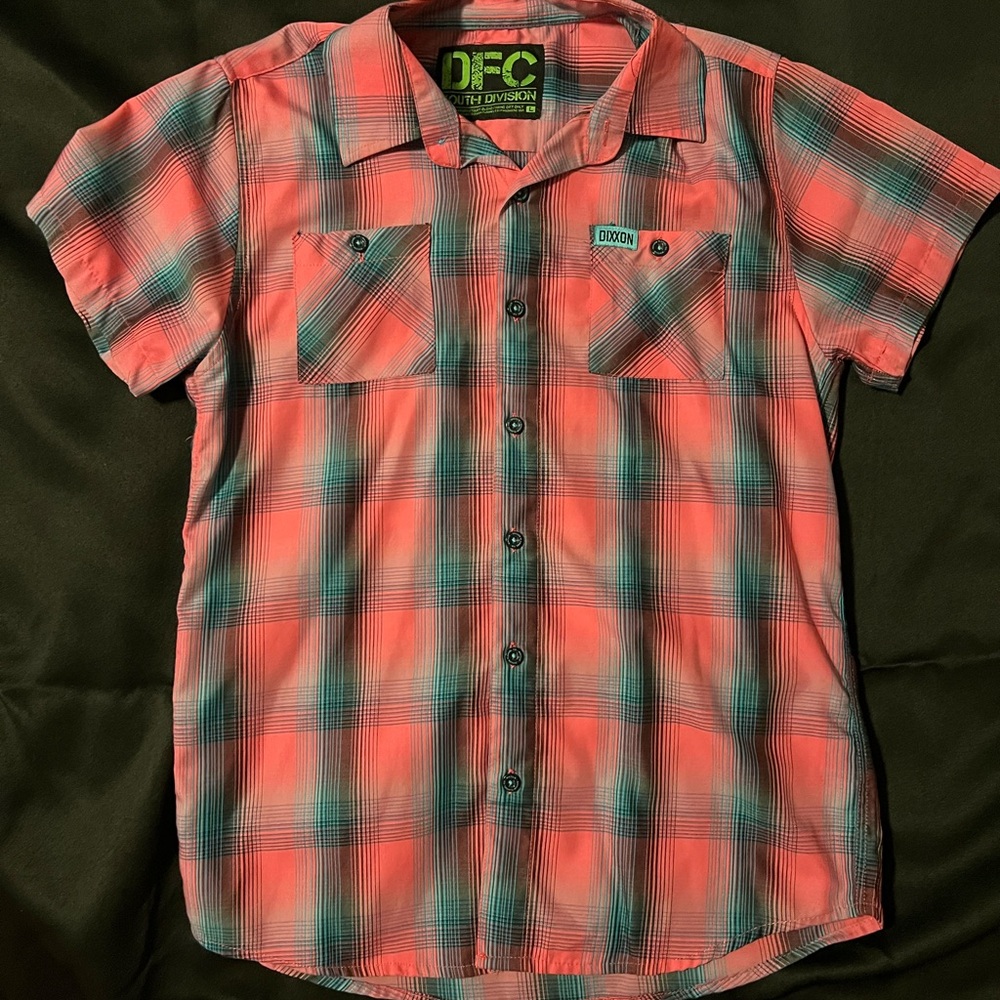 DIXXON Kids Coral and Teal Plaid Button Down Shirt